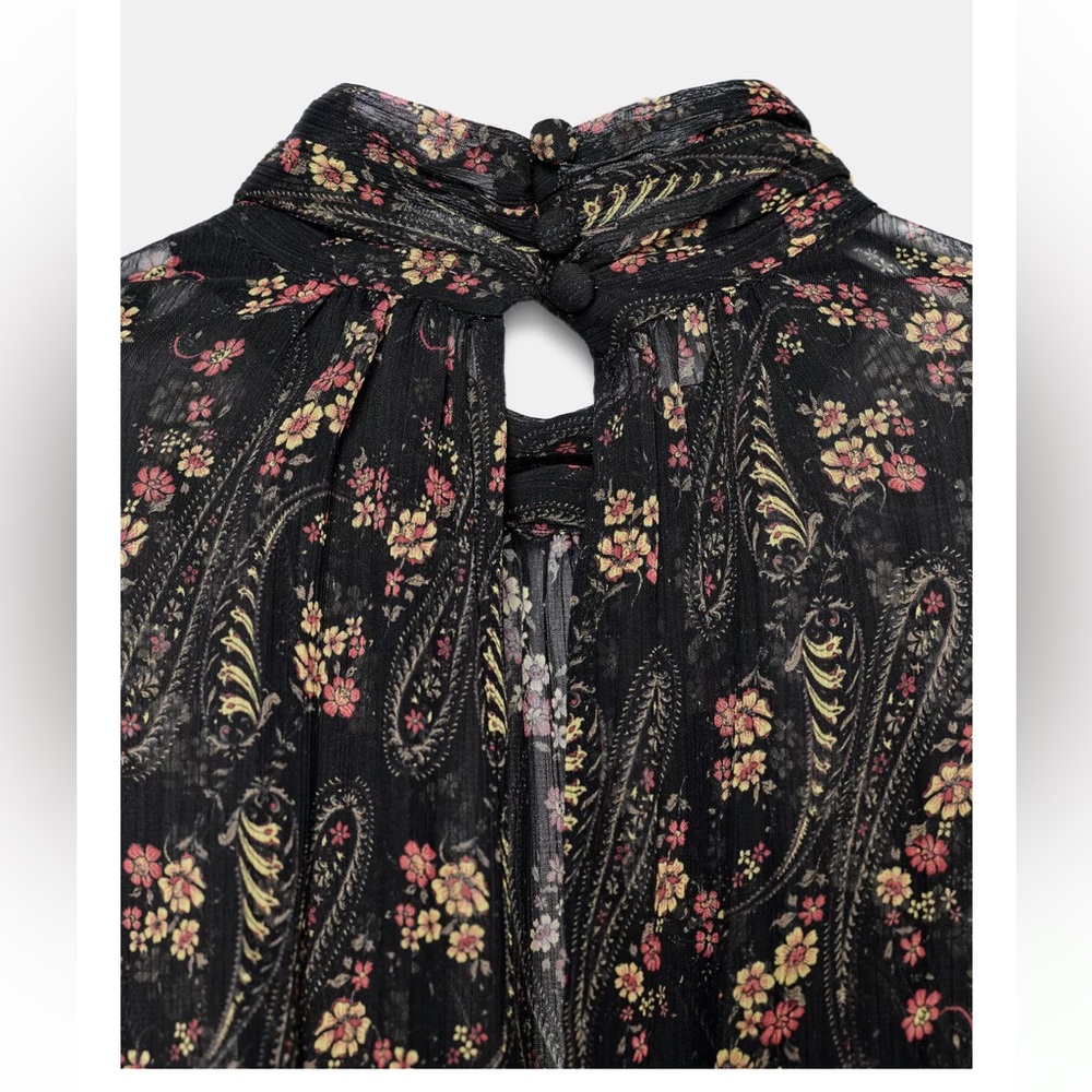 Zara Floral Print Gauze Mini Dress NWT - Picture 7 of 9